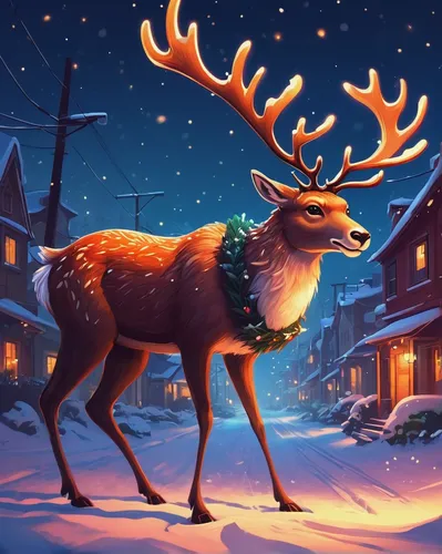 christmas deer,winter deer,glowing antlers,raindeer,reindeer,rudolph,reindeer from santa claus,christmas snowy background,deer illustration,rudolf,reindeer polar,santa claus with reindeer,christmasbackground,christmas wallpaper,sleigh with reindeer,christmas background,christmas banner,pere davids deer,christmas animals,christmas buffalo raccoon and deer,Conceptual Art,Fantasy,Fantasy 21