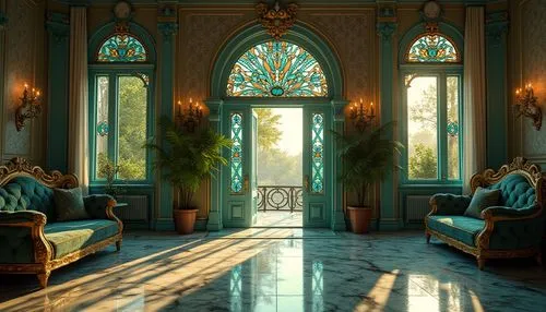 ornate room,dining room,breakfast room,ballroom,dandelion hall,tearoom,conservatory,blue room,victorian room,interiors,waiting room,hotel lobby,lobby,sitting room,art nouveau frames,furnishings,art deco background,cochere,grandeur,riviera,Photography,General,Realistic