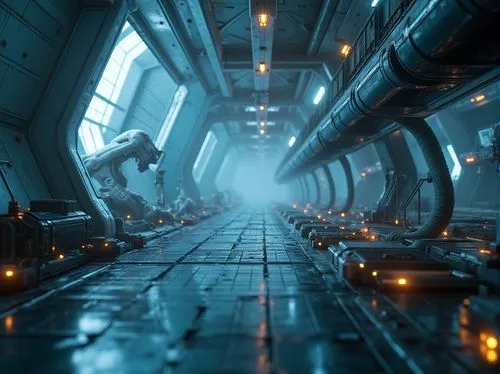 futuristic landscape,spaceship interior,scifi,sulaco,sci - fi,descent,conduit,spaceport,conduits,sci fi,ufo interior,cyberia,futuristic,fractal environment,cyberscene,nostromo,space port,mining facility,cinema 4d,sky space concept,Photography,General,Realistic