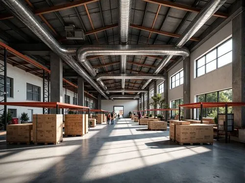 packinghouse,dogpatch,factory hall,industrial hall,rackspace,daylighting,lofts,offices,atriums,lumberyard,googleplex,warehouse,industrial building,railyards,loft,atrium,empty factory,modern office,warehouses,fabrik