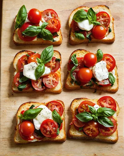 bruschetta,caprese,insalata caprese,open sandwich,cicchetti,tomato mozzarella,caprese salad,bocconcini,sicilian cuisine,torta caprese,food photography,ciabatta,grilled bread,pastisset,roma tomatoes,mediterranean diet,toasts,pane carasau,scacciata,arugula,Illustration,American Style,American Style 04