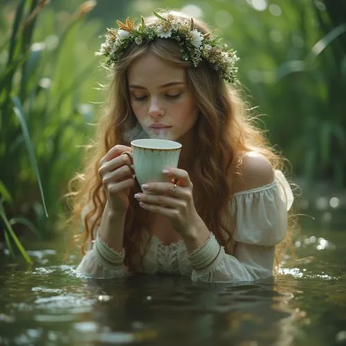 woman drinking coffee,tea zen,tea drinking,kupala,flower tea,holding cup