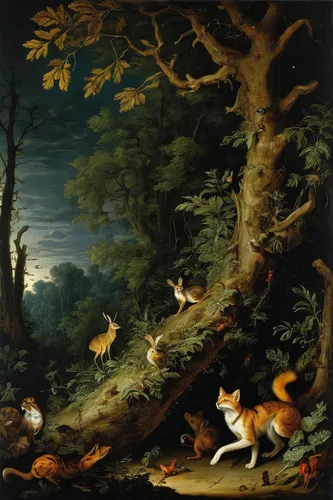 hunting scene,fox hunting,woodland animals,animals hunting,foxes,fox stacked animals,forest animals,garden-fox tail,fox and hare,forest landscape,robert duncanson,vulpes vulpes,hunting dogs,child fox,a fox,rabbits and hares,autumn landscape,fall animals,animal lane,kennel club,Art,Classical Oil Painting,Classical Oil Painting 37