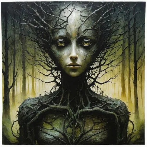 dois olhos brilhantes no escuro entre as  arvores 
,dryad,unseelie,dryads,rooted,taproot,carcosa,hastur,alnus,ents,girl with tree,spriggan,vespertine,hastula,leafless,dieckmann,druidic,hekate,rhizomat