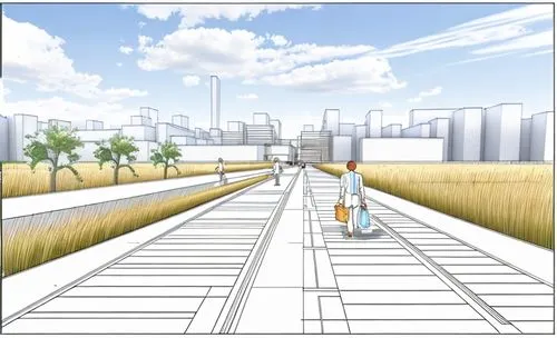 elevated railway,bicycle path,moveable bridge,bike path,bicycle lane,highline,construction area,sky train,street plan,smart city,rail way,urban design,skyway,light rail,urban development,rice cultivation,highline trail,wastewater treatment,train platform,walkway,Design Sketch,Design Sketch,Fine Line Art