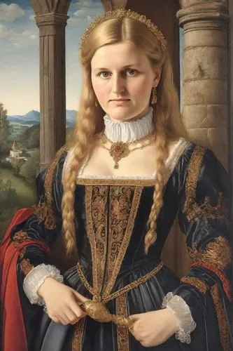 portrait of a young woman of a heavy build, painting <class> Lucas Cranach the Elder, Hans Besser, DOROTHEA OF DANISH, Palatinate Chosen of the Rhine, portrait of a blonde, photograph from a catalogue