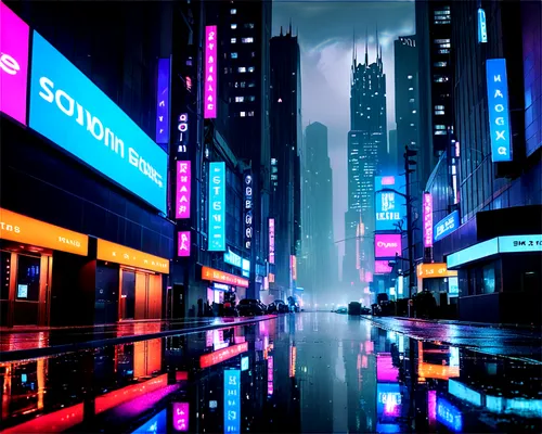 cyberpunk,metropolis,cityscape,shinjuku,futuristic landscape,colorful city,futuristic,vapor,tokyo city,fantasy city,dystopian,time square,tokyo,city at night,times square,the city,ultraviolet,urban,sci-fi,sci - fi,Illustration,Realistic Fantasy,Realistic Fantasy 46