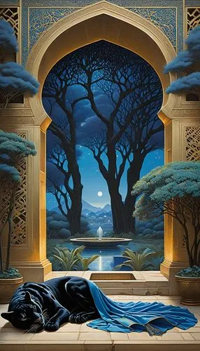 arabic background,fantasy picture,arches raven,thingol,fantasy art,gondolin,Illustration,Realistic Fantasy,Realistic Fantasy 08