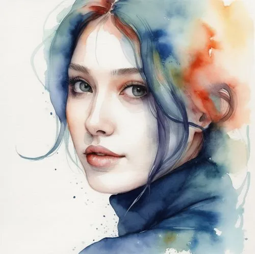 高领毛衣，水彩风格,a watercolor portrait of a woman with an orange head,watercolor women accessory,watercolor,kommuna,watercolor blue,zuoying,haixia,Illustration,Paper based,Paper Based 20