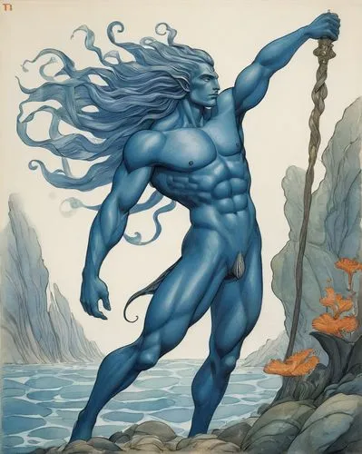 sea god,poseidon,god of the sea,sea man,manannan,neptun,Illustration,Realistic Fantasy,Realistic Fantasy 31