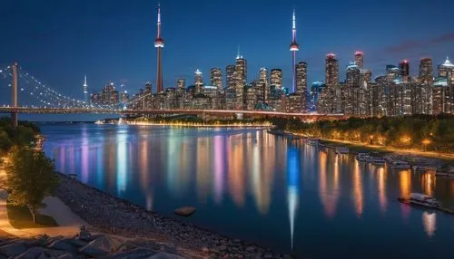 Beautiful a busy night time Canada, Toronto city beside a big lake with a bridge ,there are pieces of mango sitting on a table,mango,mangos,mangoes,mangue,mangifera,tropical fruits,Photography,General