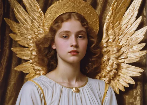 Describe a serene angelic figure with golden wings and a halo.,baroque angel,the angel with the veronica veil,vintage angel,angel moroni,the angel with the cross,angel,the archangel,archangel,angelolo