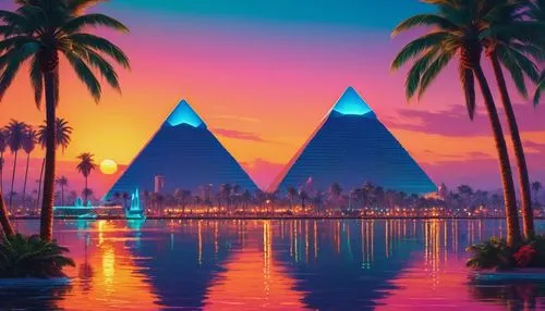 pyramids,polyneices,luxor,pyramid,pyramide,giza,nile,mypyramid,pyramidal,palmtrees,futuristic landscape,step pyramid,lagoon,polynesia,paradisus,sailboats,egyptian temple,nile river,odomes,egypt,Conceptual Art,Sci-Fi,Sci-Fi 26