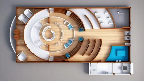 bookstore plan with wood flooring with colors white and blue,dish rack,airbnb icon,wall clock,room divider,airbnb logo,an apartment,wooden mockup,shared apartment,apartment,modern decor,floorplan home