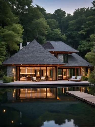 pool house,meadowood,forest house,amanresorts,house by the water,summer house,luxury property,dreamhouse,armonk,beautiful home,fallingwater,house with lake,new england style house,roof landscape,luxury home,asian architecture,ryokan,house in the forest,modern house,private house,Illustration,Realistic Fantasy,Realistic Fantasy 05