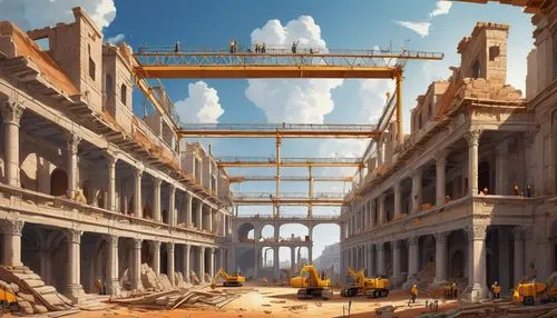 ancient city,falsework,constructorul,vittoriano,ancient rome,herakleion,scythopolis,rome 2,italy colosseum,colonnaded,pula,laodicea,parnassus,pompeii,ruinas,colonnades,ruins,under construction,roman excavation,ancient buildings,Illustration,Abstract Fantasy,Abstract Fantasy 23