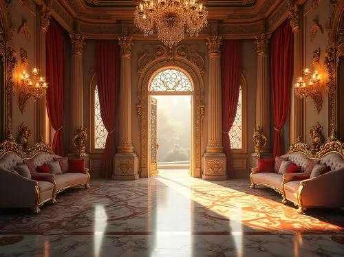 ornate room,royal interior,hallway,3d render,victorian room,enfilade,baccarat,3d rendering,entrance hall,baroque,ritzau,ballroom,interior decor,interiors,rococo,sitting room,neoclassical,danish room,great room,cochere,Photography,General,Realistic