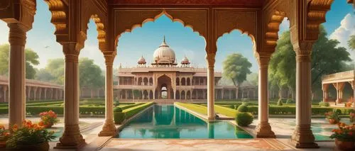 tajmahal,water palace,karakas,rajmahal,agra,mehrauli,qutub,gurukul,rajasthan,harmandir,persian architecture,bikaner,jal mahal,jaipur,palaces,maharajas,alhambra,gurmukh,after the ud-daula-the mausoleum,safdarjung,Art,Classical Oil Painting,Classical Oil Painting 41