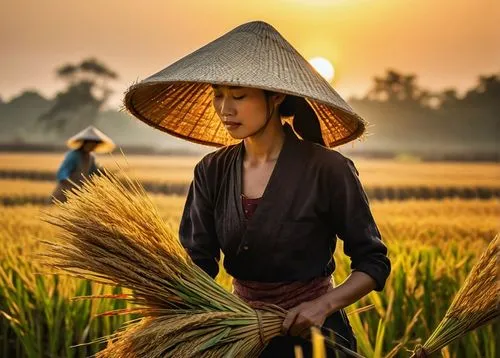 vietnamese woman,rice field,the rice field,rice fields,ricefields,paddy harvest,Photography,General,Natural