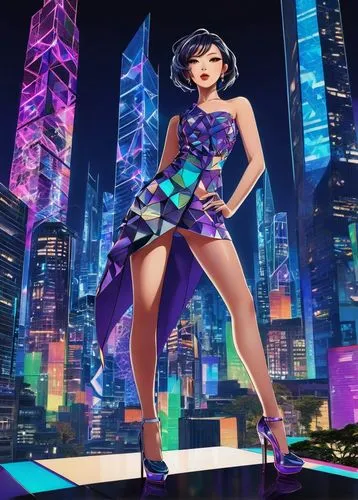 rockabella,futurepop,electropop,giantess,city trans,domino,cybercity,neon body painting,harmonix,chengli,cybertown,starships,world digital painting,pinu,cosmogirl,art deco background,cyberworld,vector girl,megapolis,popmart,Illustration,Japanese style,Japanese Style 04