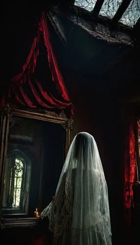 dead bride,the angel with the veronica veil,the carnival of venice,veil,gothic portrait,victorian style,bridal,bride,victorian lady,wedding photography,victorian,haunted,bridal dress,wedding dress,the haunted house,the victorian era,ghost castle,bridal clothing,haunted house,bridal veil,Illustration,Realistic Fantasy,Realistic Fantasy 22