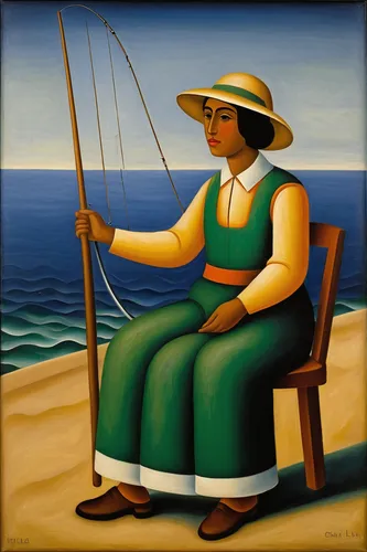 version john the fisherman,fisherman,man at the sea,woman sitting,el mar,surf fishing,fishing classes,knitting,fishing equipment,knitting needles,recreational fishing,fishing rod,berimbau,monopod fisherman,fishermen,casting (fishing),woman of straw,woman playing,the sea maid,fishing,Illustration,Realistic Fantasy,Realistic Fantasy 18