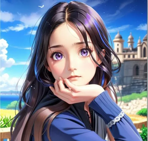 young olivia hussey,the woman in blue is leaning her hand on her chin,kuchel,chihaya,elma,mizuhara,sae,yiwen,Anime,Anime,General