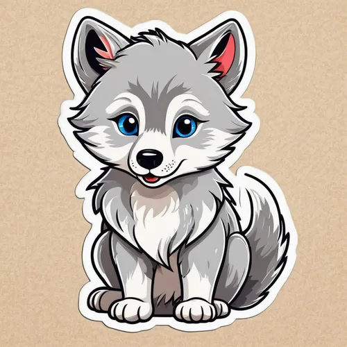 cute wolf cub sticker, Vector color and line art illustration, crisp and clean vector line,arctic fox,silver fox,welsh cardigan corgi,cardigan welsh corgi,clipart sticker,canidae,animal stickers,keesh