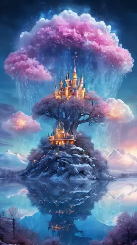 mushroom island,cloud mushroom,mushroom landscape,mushroom cloud,thunderclouds,thunderhead,thundercloud,cloud mountain,blue mushroom,fantasy landscape,floating island,thunderheads,tree mushroom,a thunderstorm cell,cumulonimbus,skyflower,cloud image,floating islands,cloudburst,atomic bomb,Illustration,Realistic Fantasy,Realistic Fantasy 02