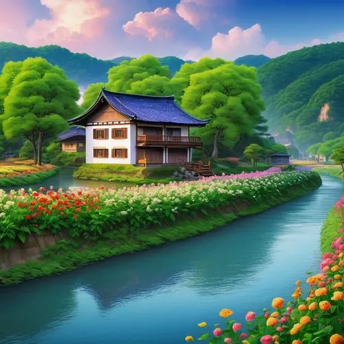 landscape background,japan landscape,home landscape,background view nature,beautiful japan,nature background,beautiful landscape,springtime background,japanese floral background,japanese sakura background,river landscape,splendor of flowers,nature landscape,spring background,nature wallpaper,korean folk village,meadow landscape,flower water,houseboats,houseboat,Illustration,Japanese style,Japanese Style 05