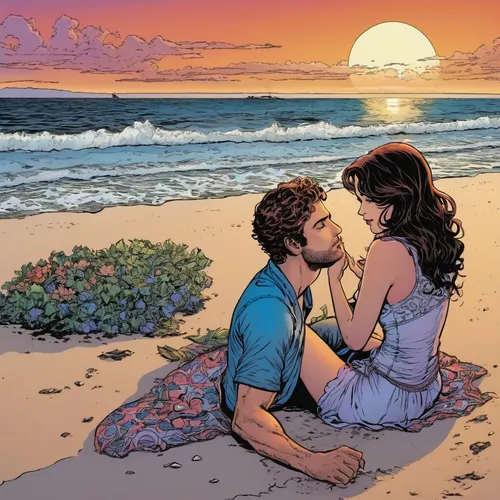 honeymoon,romantic scene,romance novel,lover's beach,loving couple sunrise,first kiss,beach background,dream beach,stony,kissing,cheek kissing,romance,beach scenery,romantic night,boy kisses girl,star-lord peter jason quill,beach moonflower,sunset beach,amor,on the shore,Illustration,American Style,American Style 03