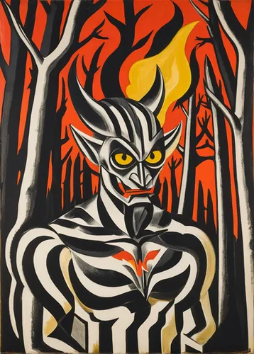 david bates,roy lichtenstein,fire logo,hanuman,fire devil,flame spirit,devil,firethorn,fire siren,khokhloma painting,aboriginal painting,fire-eater,forest man,faun,indigenous painting,walpurgis night,cool woodblock images,woodcut,fire artist,forest fire,Art,Artistic Painting,Artistic Painting 39