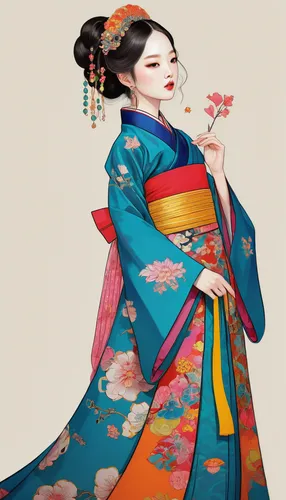 hanbok,geisha girl,geisha,oriental painting,mukimono,oriental princess,kimono fabric,kimono,japanese art,oriental girl,chinese art,taiwanese opera,japanese woman,peking opera,mulan,floral japanese,oriental,chinese style,korean culture,fashion illustration,Illustration,Abstract Fantasy,Abstract Fantasy 04