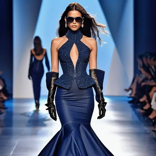 dress walk black,runway,catwalk,cobalt blue,mazarine blue,fashion design,fashion doll,sheath dress,majorelle blue,haute couture,royal blue,fashion designer,blue dress,sapphire,navy blue,ball gown,dress form,miss universe,mystique,women fashion,Photography,General,Realistic