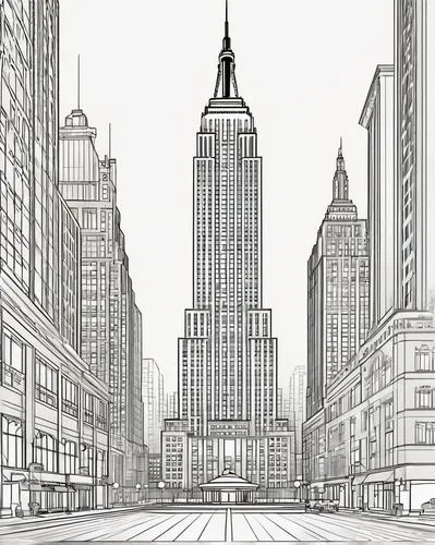 mono-line line art,penciling,sketchup,office line art,wireframe graphics,line drawing,chrysler building,coloring page,mono line art,pencilling,inking,lineart,wireframe,tall buildings,background vector,line art,tishman,city scape,sketching,illustrating,Illustration,Black and White,Black and White 04