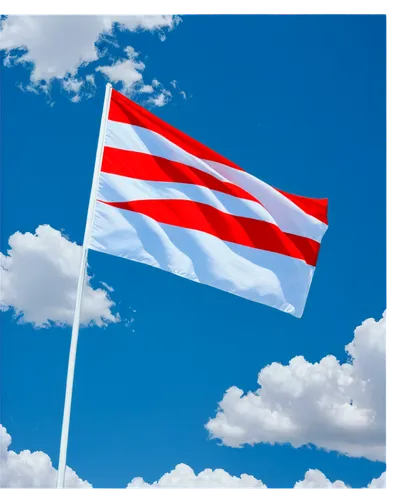 National flag, waving in wind, daytime, blue sky, white clouds, vertical composition, central perspective, bright vibrant colors, detailed fabric texture, gentle folds, pole in background, subtle shad