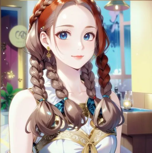 sexy dress 4 braids hair, smiling, red lips,an image of a woman in a white dress and id,lyria,dressup,reynir,margaery,beatrix,haixia,Anime,Anime,Traditional