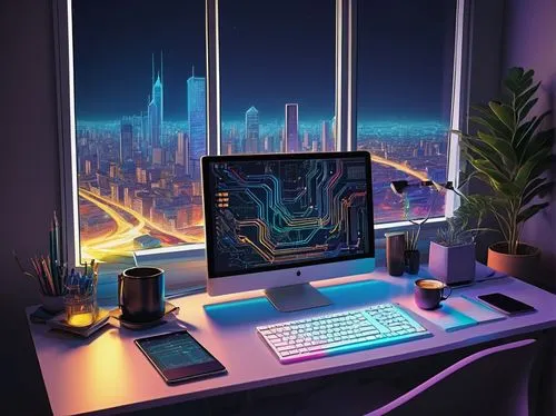 desk,working space,computer workstation,computer room,modern office,workspace,blur office background,office desk,cyberscene,cubicle,computer graphic,work space,computable,deskpro,deskjet,workspaces,work desk,apple desk,cyberport,computer art,Illustration,Retro,Retro 26