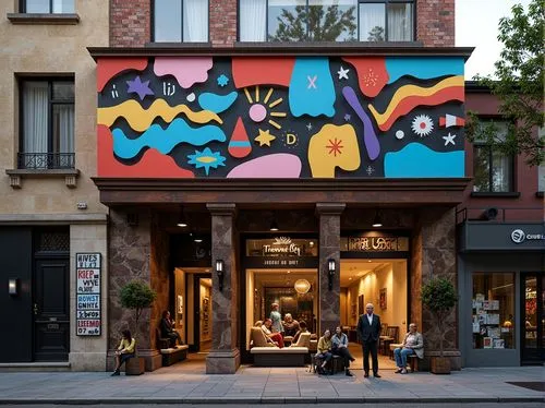 nolita,colorful facade,storefront,eixample,store front,paris shops,barcelona,boutiques,bcn,kaws,miro,art gallery,storefronts,muralist,facade painting,fashion street,mfsb,tacheles,ezola,muralists