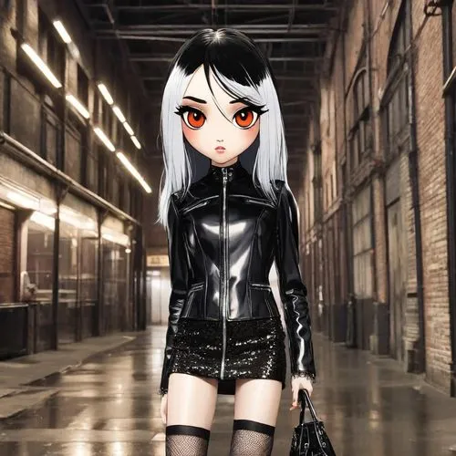 a black and white anime woman wearing boots,derivable,anime 3d,fashion doll,dressup,bjd,mmd