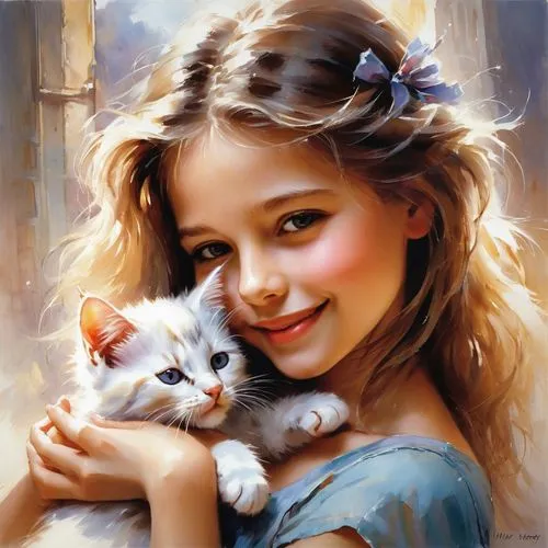 little boy and girl,tenderness,romantic portrait,cat lovers,child portrait,white cat,little girls,oil painting,cute cat,oil painting on canvas,emile vernon,childs,mystical portrait of a girl,children's background,girl and boy outdoor,little girl and mother,little girl,vintage boy and girl,art painting,innocence,Conceptual Art,Oil color,Oil Color 03