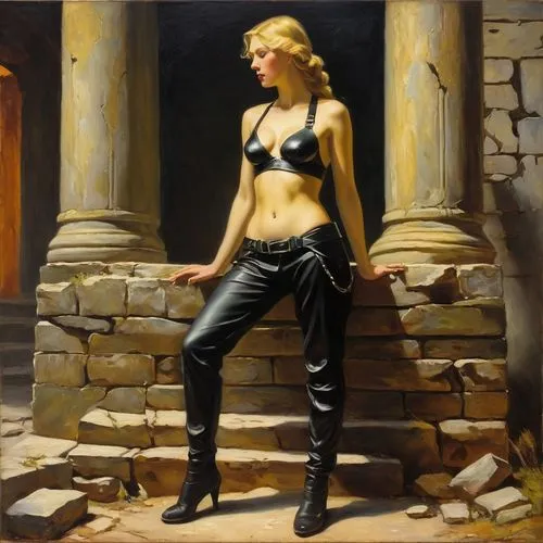 frazetta,blonde woman,young woman,jasinski,fischl,sandahl,female model,girl with gun,girl on the stairs,hildebrandt,woman at the well,struzan,the blonde in the river,girl with cloth,kamandi,woman holding gun,bischoff,donsky,guenter,girl with a gun,Art,Classical Oil Painting,Classical Oil Painting 20