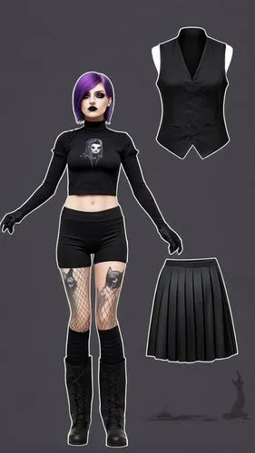 derivable,punk design,goth woman,3d model,gradient mesh,clothing,retro paper doll,women's clothing,police uniforms,louisette,ramirez,spacesuit,uniforms,a uniform,bodices,goth like,dolman,gothic dress,goth,refashioned,Unique,Design,Character Design