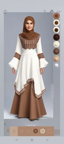 Wool design For Muslim hijab digital drawing with 3d with blain  design and long skirt with winter design wool design with wool design with brown and ofwhite with brown pattern from the chest with sel