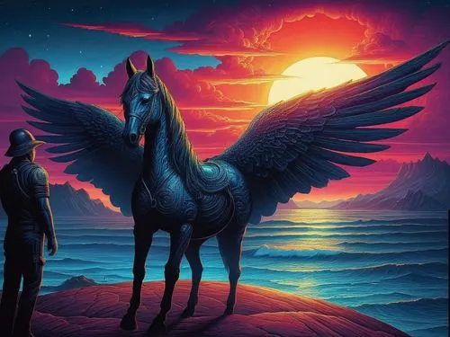 amazing painting ,pegasus,pegasys,unicorn art,unicorn background,pegasi,saturnyne,nikorn,cheval,sleipnir,fantasy picture,unicorn,dream horse,skyhorse,bellerophon,colorful horse,black horse,equine,fire