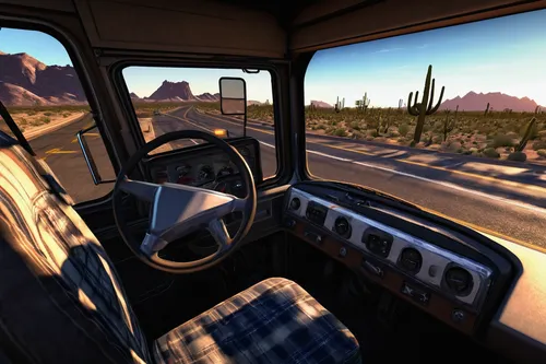 the vehicle interior,driver's cab,pickup-truck,trucking,camper van isolated,interstate,rust truck,trucker,ford transit,travel van,volvo 700 series,pickup truck,dodge ram van,volkswagen crafter,behind the wheel,ford aerostar,car interior,windshield,camper van,desert safari,Art,Classical Oil Painting,Classical Oil Painting 32