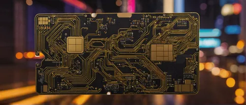 In a cyberpunk world, depict a chip card that is highly sought after by both hackers and corporations.,circuit board,motherboard,printed circuit board,graphic card,random access memory,circuitry,mothe