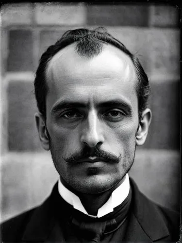 Portrait in black and white and in a super high resolution. Add a few skin blemishes and stubble so that the shot doesn't look quite so AI-like.,a man with a mustache and suit coat on,delius,gabbiadin