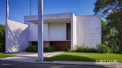 DISEÑO DE UNA CASA MINIMAILSTA, CON VISTA  UN TERRENO CON PENDIENTE CON CESPED, RODEADA DE UN ENTORNO DE VEGETACIÓN EXUBERANTE, FOTOGRAFIA HIPERREALISTA, ALTA RESOLUCIÓN.,corbu,kibbutzim,siza,corbusie