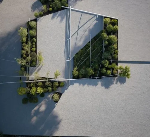 a bird's eye view of a green roof top view,balcony garden,espalier,climbing garden,roof garden,trellises,frame house,Photography,General,Sci-Fi